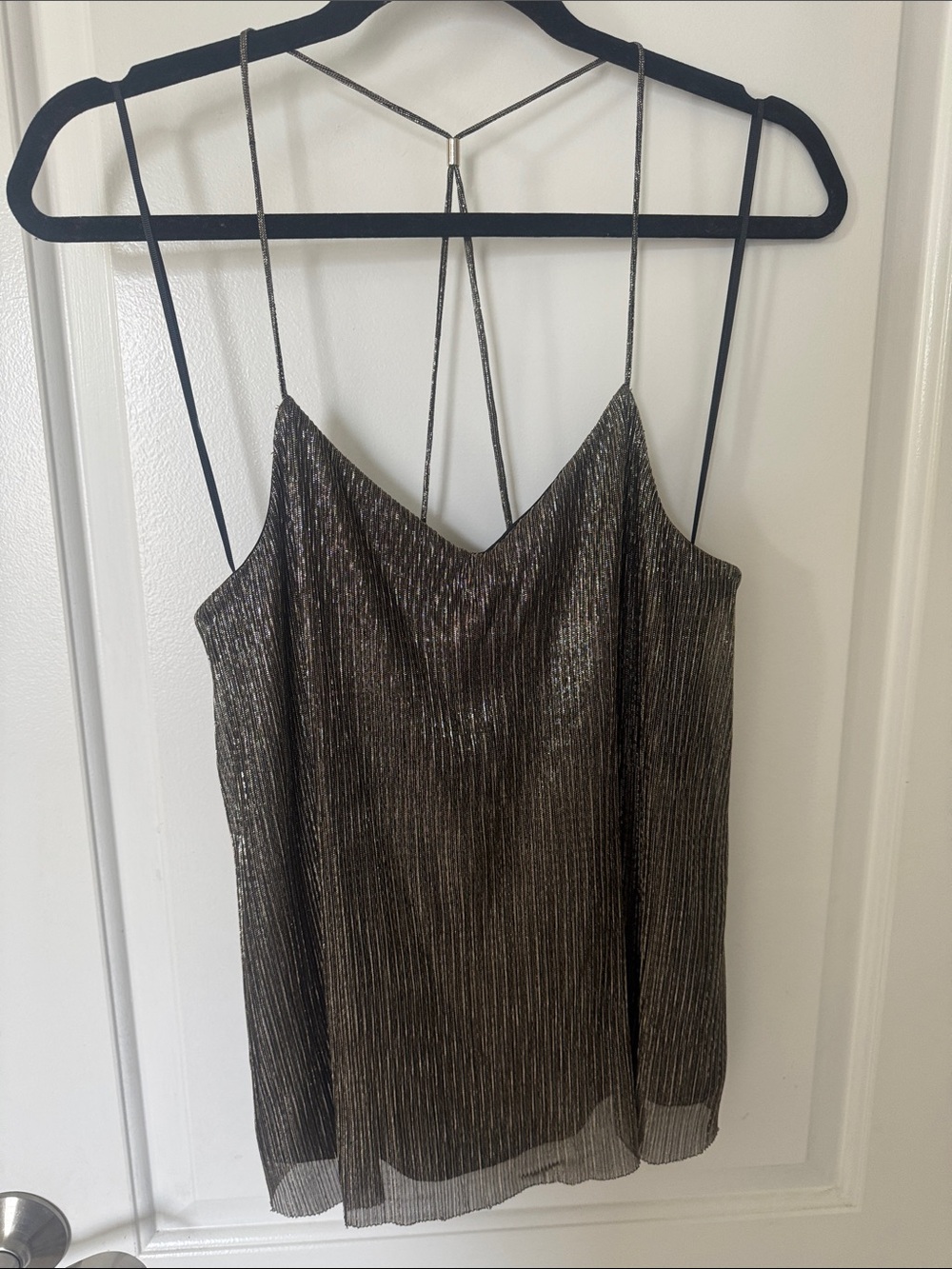 Express Bronze Metallic Pleated Strappy Cami